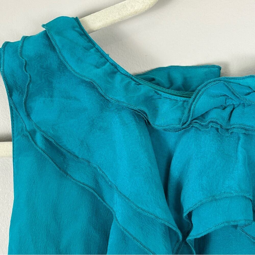 T. Tahari Blue Silk Tank Top Ruffles Office Siren Business Work Women's Size XS - Picture 2 of 8